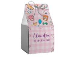 Scatolina porta confetti personalizzata quadrata rosa decoro orsetti