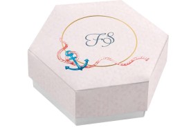 Scatolina porta confetti personalizzata esagonale decoro ancora blu