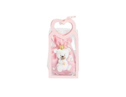 Harmony BUSTINA PU ROSA CON MANICO CUORE CON MAGNETE ORSETTO 3 ASS. CON SACCHETTO ROSA su Bomboniere Dolci Emozioni