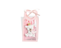 Harmony BUSTINA PU ROSA CON MANICO CUORE CON MAGNETE ORSETTO 3 ASS. CON SACCHETTO ROSA su Bomboniere Dolci Emozioni