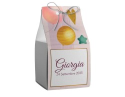 Scatolina porta confetti personalizzata quadrata rosa con palloncini e stelle