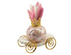 Bomboniera Matrimonio Harmony profumatore carrozza rosa perlata con strass - corona e ruote oro