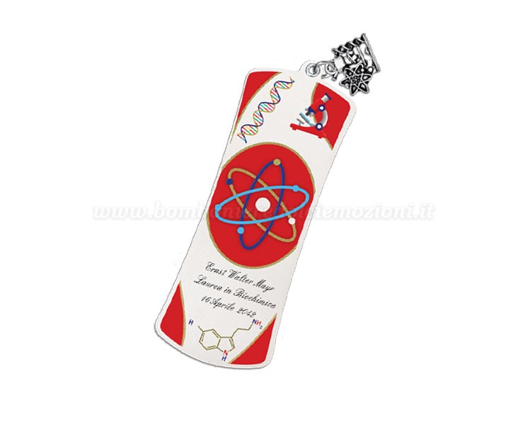 Bomboniera laurea biologia chimica segnalibro personalizzato con scatola su Bomboniere Dolci Emozioni