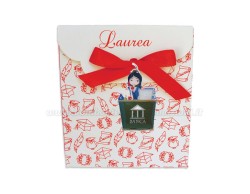 Bomboniera Laurea Economia Ciondolo in bagno argento bancario donna con scatolina portaconfetti