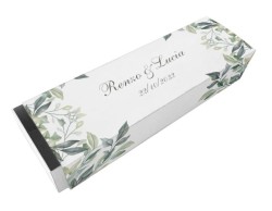 Scatolina porta confetti personalizzata rettangolare decoro foglie verdi