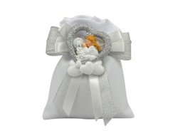 Sacchetto harmony 2024 MAGNETE RESINA NUVOLA CON CUORE BIMBA COMUNIONE GLITTER SILVER E FAZZOLETTO