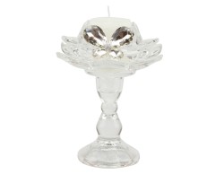Bomboniera Matrimonio Harmony portacandela fiore di loto con piede vetro con candela applicazione farfalla