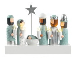 Gruppo Presepe Stilizzato con Stella in Resina con Luce, Altezza 18,5 cm