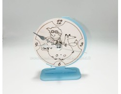 Bomboniera nascita e battesimo mariella martini sveglia con animaletto e bimbo azzurra e bianco