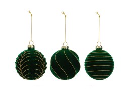 Set 3 Palline di Vetro Verdi 12 cm - Eleganza e Tradizione con Dettagli Dorati