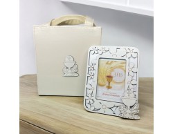 Bomboniera Prima Comunione Portafoto fiorito con simbolo calice comunione