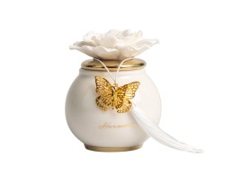 Bomboniera Matrimonio Harmony Scatola Tonda in Porcellana Bianca con Coperchio Oro e Fiore Bianco