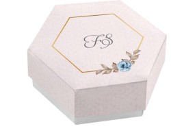 Scatolina porta confetti personalizzata esagonale decoro floreale blu