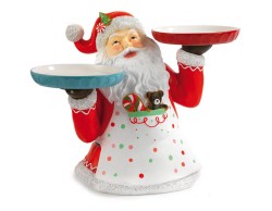 Babbo Natale Cuoco in Resina con Piatti in Ceramica Altezza 41,8 cm