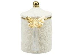 Bomboniera Matrimonio Harmony scatola porcellana bianca media decalco rose con candela profumata