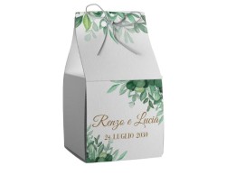 Scatolina porta confetti personalizzata quadrata decoro foglie verdi