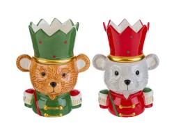 Vaso Ceramica Orsetto Natale 19x15xh.26 cm - 2 Assortiti