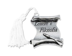 Bomboniera Laurea pergamena Lettere e Filosofia con Nappina Bianca